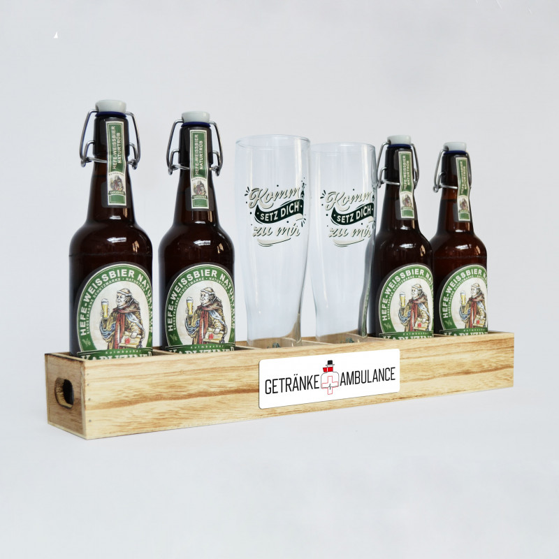 Halber Biermeter mit Kapuziner und zwei Gläser
