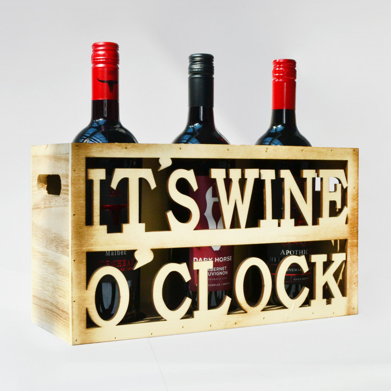 Holzkiste für drei Flaschen Wein