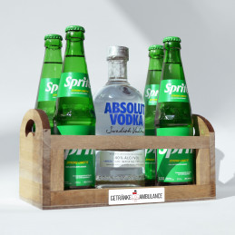 Holzkiste mit Absolut & Sprite