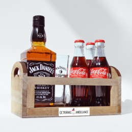 Holzkiste mit Jack Daniel's & Coca Cola